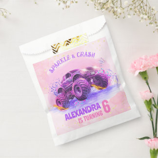 Sachets En Papier Pink Sparkle and Crash Monster Truck Girl Birthday