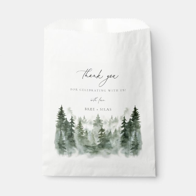 Sachets En Papier Pins de forêt sauvage Merci Mariage (Devant)