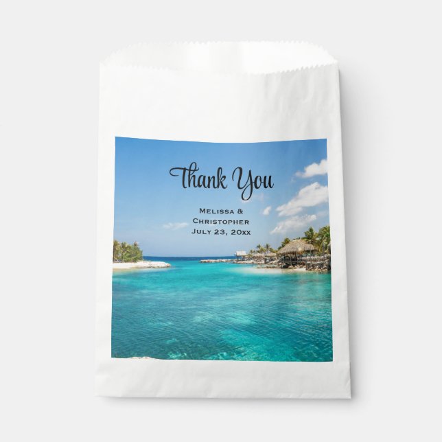 Sachets En Papier Pittoresque plage tropicale avec Mariage de paillo (Devant)