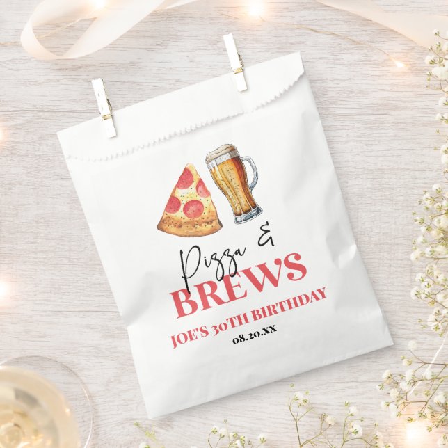 Sachets En Papier Pizza et brasse Bière Verre fête d'anniversaire (Coupé)