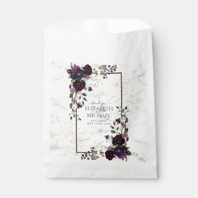 Sachets En Papier Plum violet or marbre Aquarelle Mariage de automne (Devant)