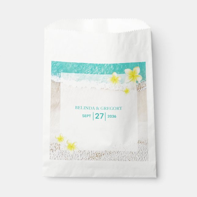 Sachets En Papier Plumeria jaune Frangipani Plage tropicale Mariage (Devant)