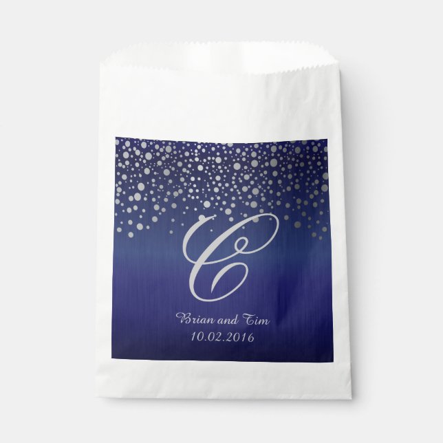 Sachets En Papier Points Confetti en argent monogramme | Sapphire Bl (Devant)