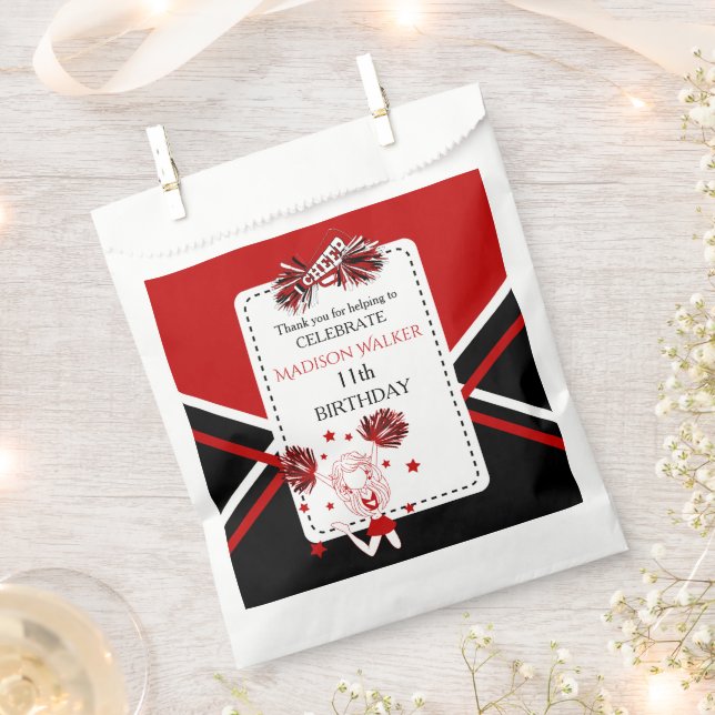 Sachets En Papier Pom-pom girl fête d'anniversaire rouge, noir, blan (Coupé)