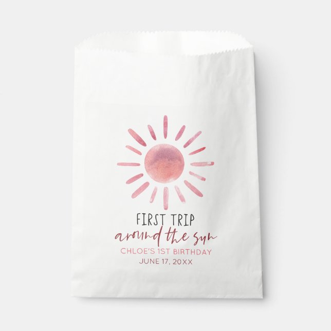 Sachets En Papier Premier Voyage Rose Autour Du Soleil 1Er Anniversa (Devant)