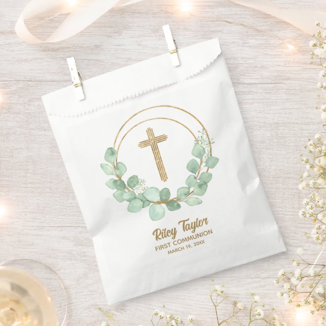 Sachets En Papier Première communion d'Eucalyptus de la Croix d'Or (Coupé)