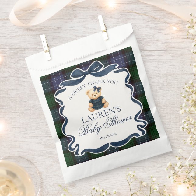 Sachets En Papier Preppy Coquette Bow Bear Plaid Baby Shower Dessert (Coupé)