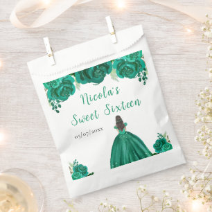 Sachets En Papier Princesse aux Cheveux Bruns Fleurs Florales Vertes