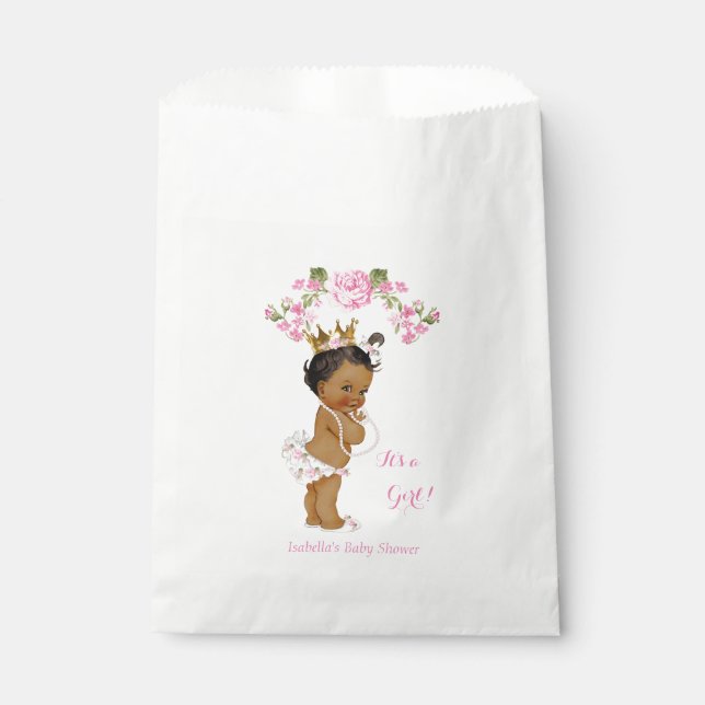 Sachets En Papier Princesse Baby shower fille rose blanche ethnie (Devant)