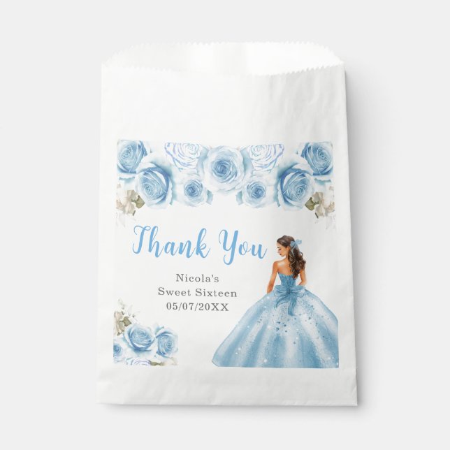 Sachets En Papier Princesse en Sweet sixteen bleu Merci (Devant)