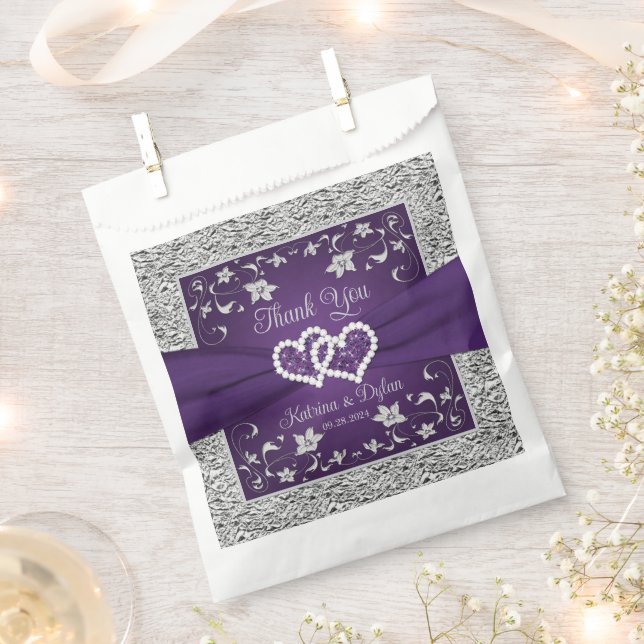 Sachets En Papier Purple, Grey Love Coeurs Mariage Favor Sac (Coupé)