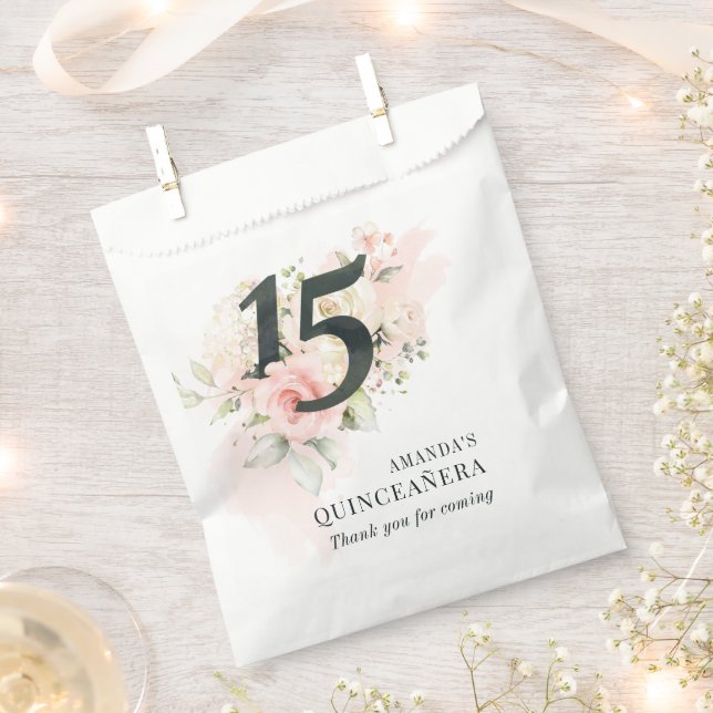 Sachets En Papier Quinceanera rose floral 15e anniversaire Blush Rus (Coupé)