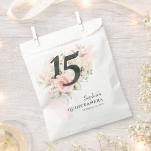 Sachets En Papier Quinceanera rose florale rustique 15e fête d'anniv