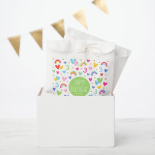 Sachets En Papier Rainbow Hearts 3e anniversaire Nom de la fête Vert