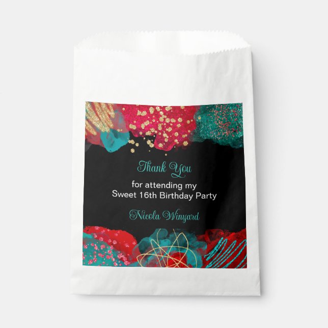 Sachets En Papier Red Alcohol Enk Sweet 16 Anniversaire (Devant)