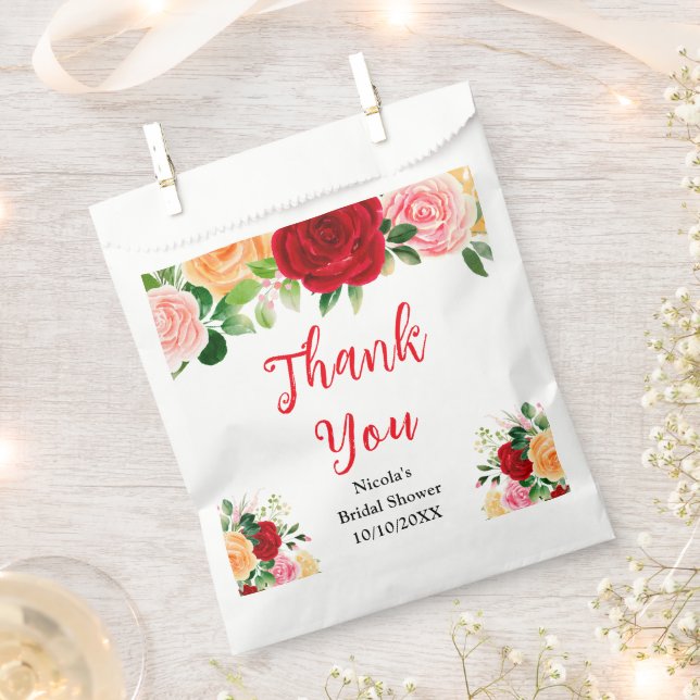 Sachets En Papier Red and Orange Roses Bridal Shower Thank You (Coupé)