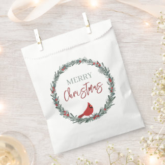 Sachets En Papier Red Berries Wreath and Red Cardinal Christmas 