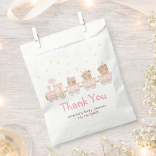 Sachets En Papier Remerciement pour Baby Shower Train Rose Ours