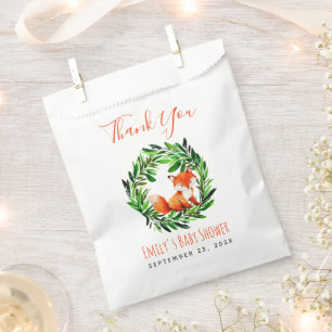 Sachets En Papier Remerciements pour une Baby Shower Renard Bois Ver