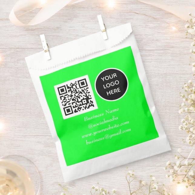 Sachets En Papier Réseau social QR Code Neon Green Business Logo (Coupé)