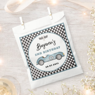 Sachets En Papier Retro Blue Race Car Two Fast Boy 2e anniversaire
