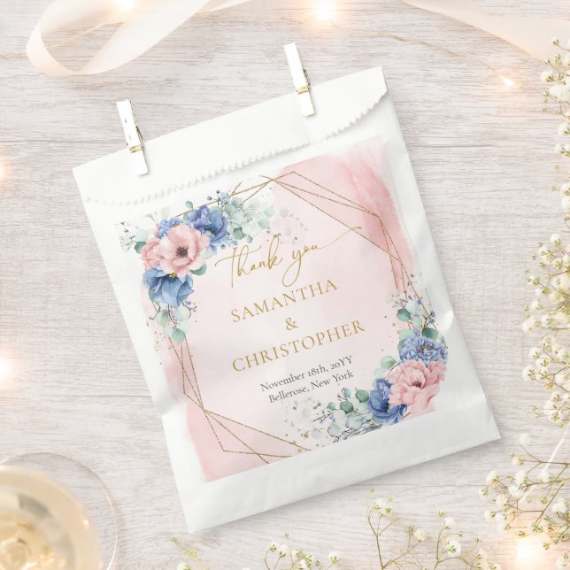 Sachets En Papier Romantique blush et bleu floral eucalyptus or (Coupé)