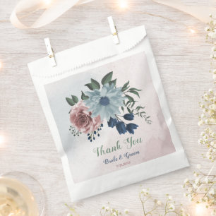 Sachets En Papier Romantique rose bleu fleurs verdure mariage