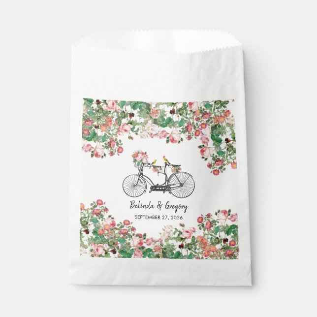 Sachets En Papier Romantique Vintage Vélo Fleurs & Oiseaux Mariage (Devant)
