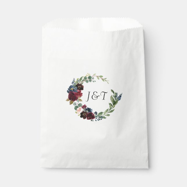 Sachets En Papier Rose de la marine Bourgogne Mariage floral Monogra (Devant)