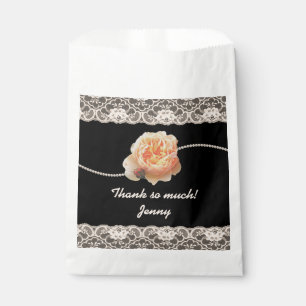 Sachets En Papier Rose de pêche romantique avec dentelle Faux sur no