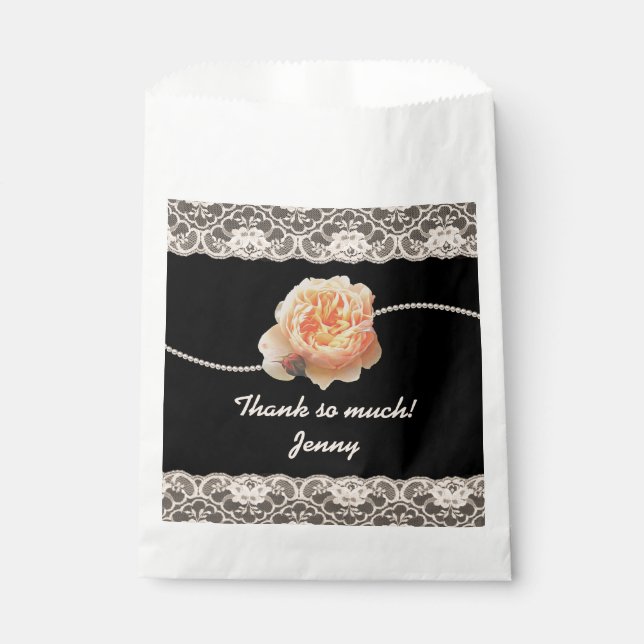 Sachets En Papier Rose de pêche romantique avec dentelle Faux sur no (Devant)