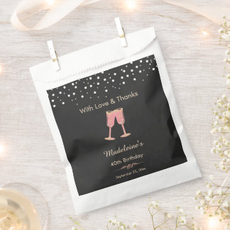 Sachets En Papier Rose Gold Champagne Élégant Noir 40e Anniversaire