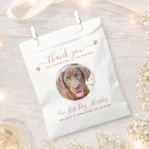 Sachets En Papier Rose moderne Merci d'or Chien Photo Animal Mariage