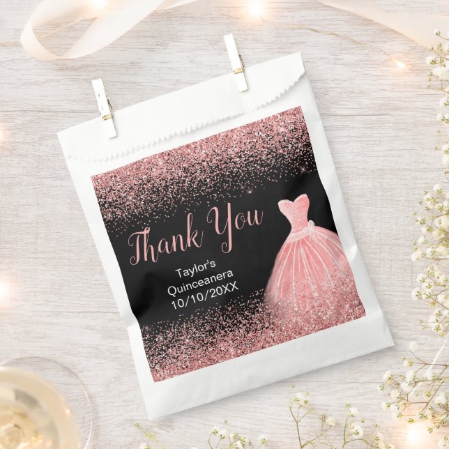 Sachets En Papier Rose Pink Dress Faux Glitter Quinceanera (Coupé)