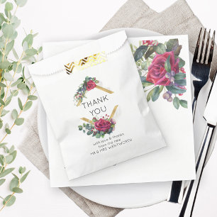Sachets En Papier Rose rouge et Eucalyptus Merci Mariage