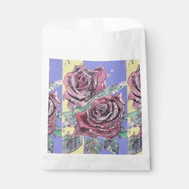 Sachets En Papier Rose rouge Motif d'aquarelle violet Art (Devant)