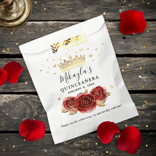 Sachets En Papier Rose Rouge Or Noir Élégant Quinceanera Remerciemen