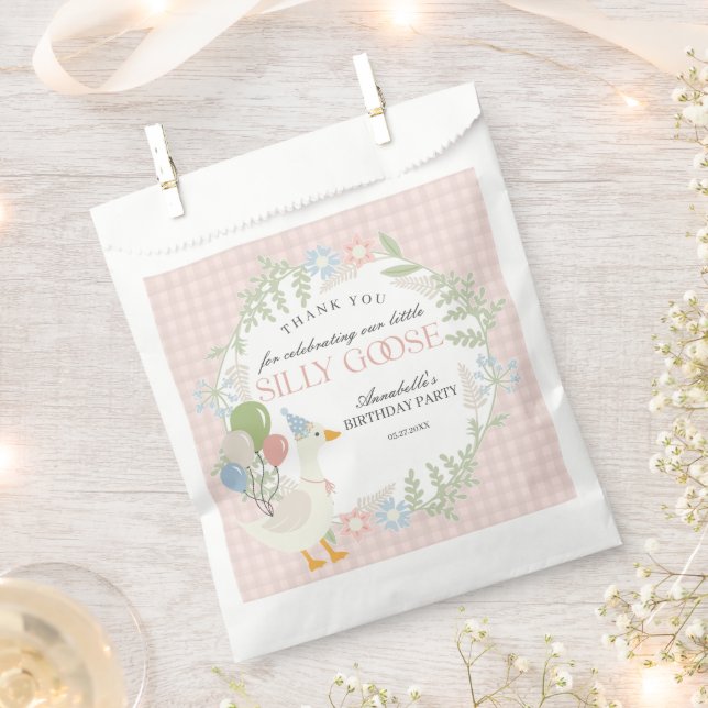 Sachets En Papier Rose Silly Goose Floral En vichy Anniversaire Fave (Coupé)