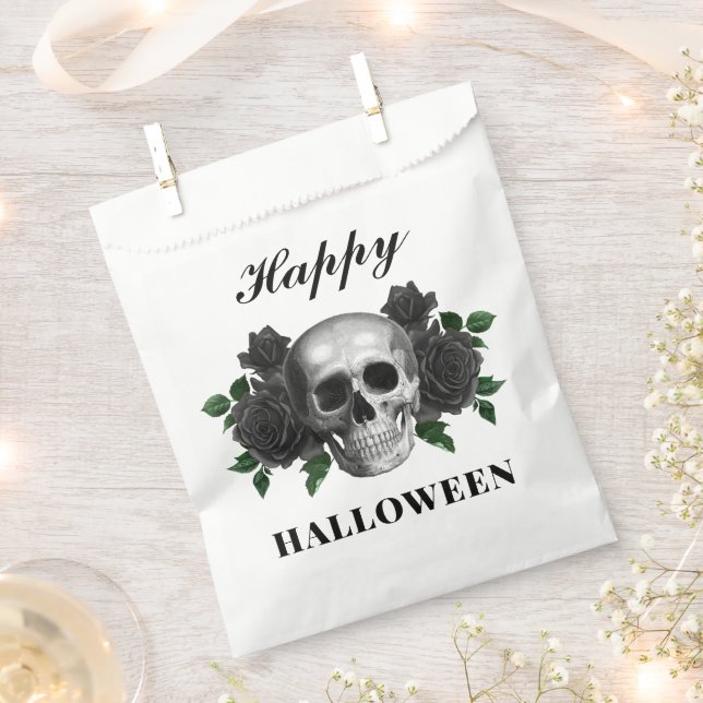Sachets En Papier Roses noirs gothiques et crâne heureux Halloween (Coupé)