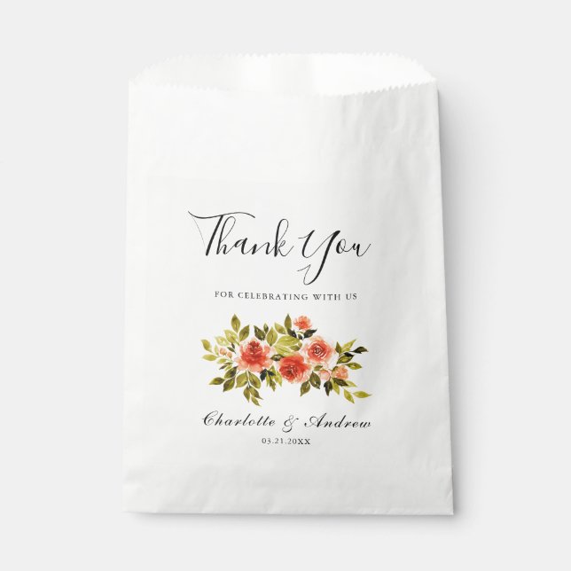 Sachets En Papier Roses rouges Aquarelle Mariage Floral Merci (Devant)