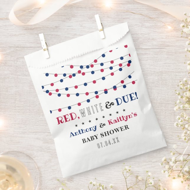 Sachets En Papier Rouge, Blanc & Due ! baby shower 4 juillet (Coupé)