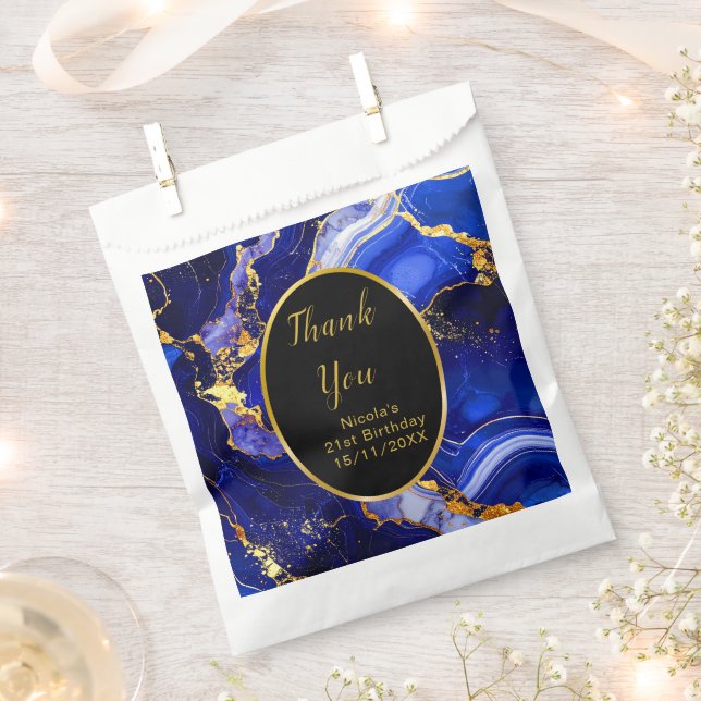 Sachets En Papier Royal Blue and Gold Marble Agate Birthday Party (Coupé)