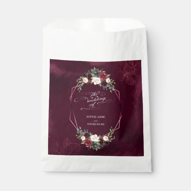 Sachets En Papier Royal Bourgogne Floral Mariage géométrique (Devant)