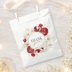 Sachets En Papier Ruby rouge et blanc fleuri merci