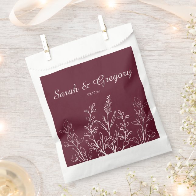 Sachets En Papier Ruby Vin Simple Boho Floral (Coupé)