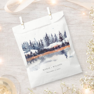 Sachets En Papier Rust Navy Winter Pine Forest Mariage de neige