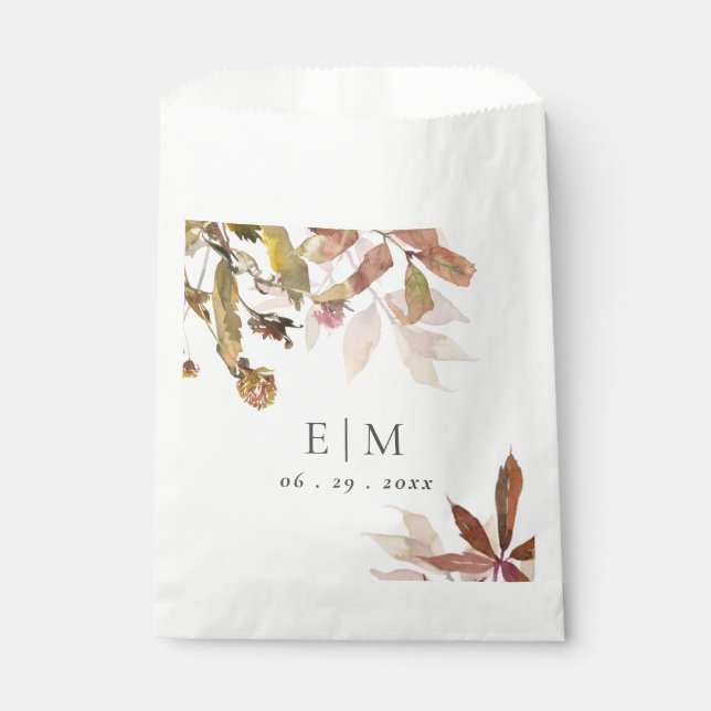Sachets En Papier Rust Orange Fall Tree Feuille Monogramme Mariage (Devant)
