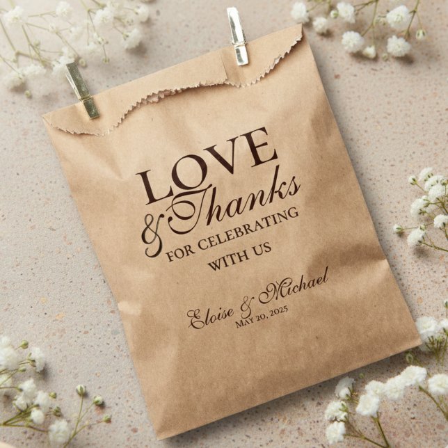 Sachets En Papier Rustic Brown Love and Thanks Wedding  (Rustic Brown Love and Thanks Wedding Favor Bag)
