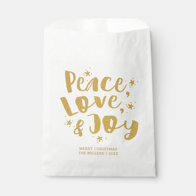 Sachets En Papier Rustic Gold Peace Love & Joy Holiday Christmas (Devant)