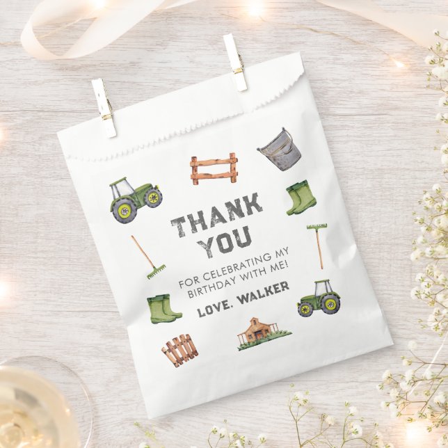 Sachets En Papier Rustic Tractor Farm Green Boy Anniversaire (Coupé)